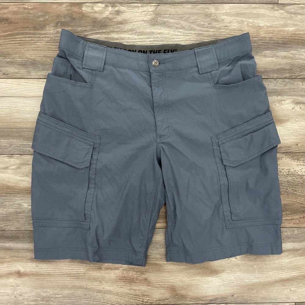 Duluth Trading Flex Dry on the Fly Cargo Shorts Mens 38 Blue Grey 9" Inseam